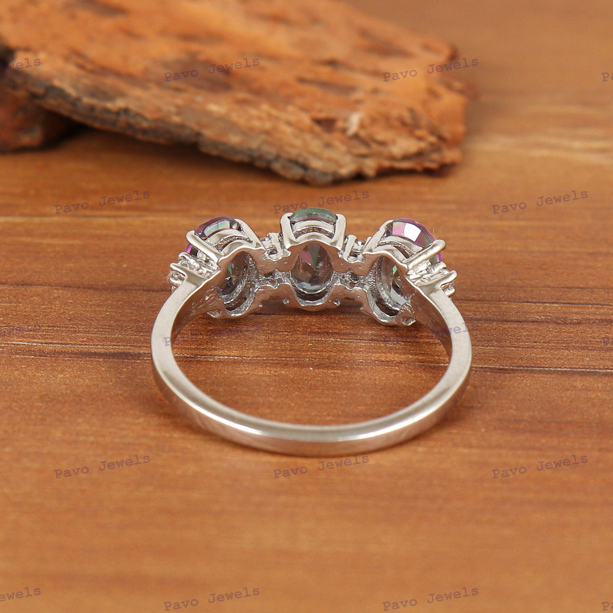 Mystic Topaz Sterling Silver Ring: Triple Oval Gemstone, November Birthstone, Christmas Gift