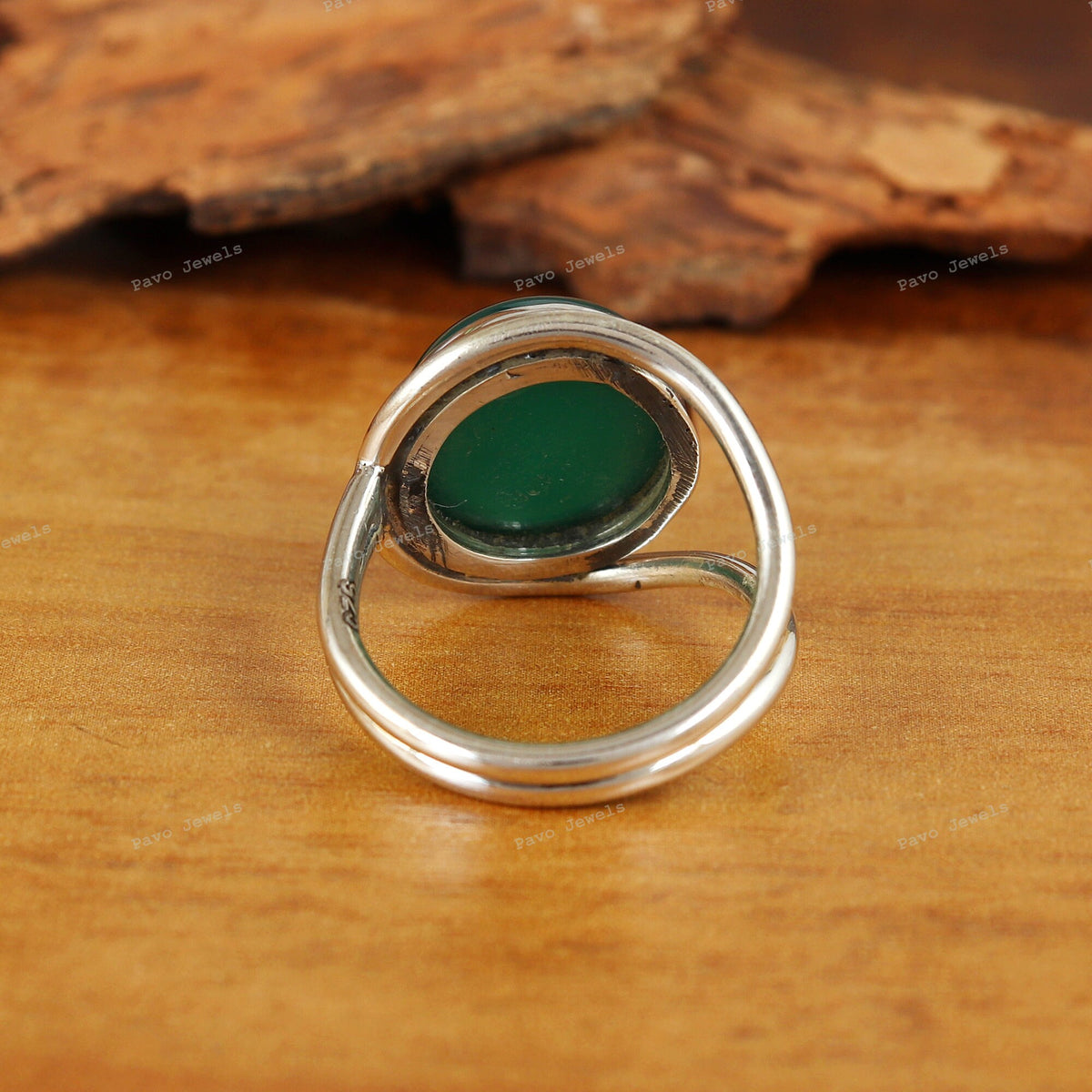Handmade Green Onyx Cabochon Ring 925 Sterling Silver Statement Ring