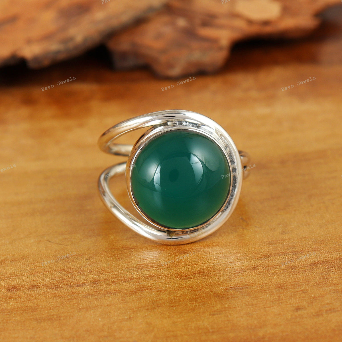 Handmade Green Onyx Cabochon Ring 925 Sterling Silver Statement Ring