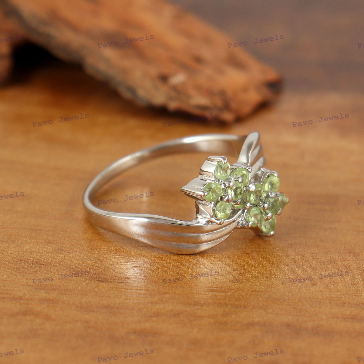 Sterling Silver Peridot Flower Ring, Handmade Gemstone Ring