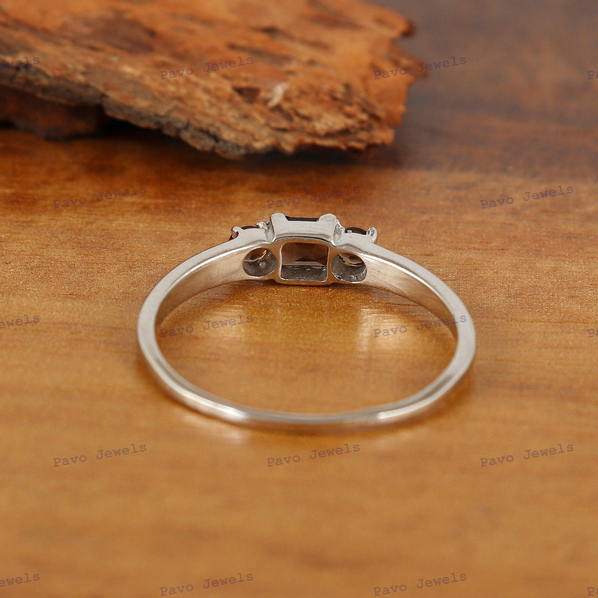 Smoky Quartz Sterling Silver Ring: Square Gemstone Stacking Band