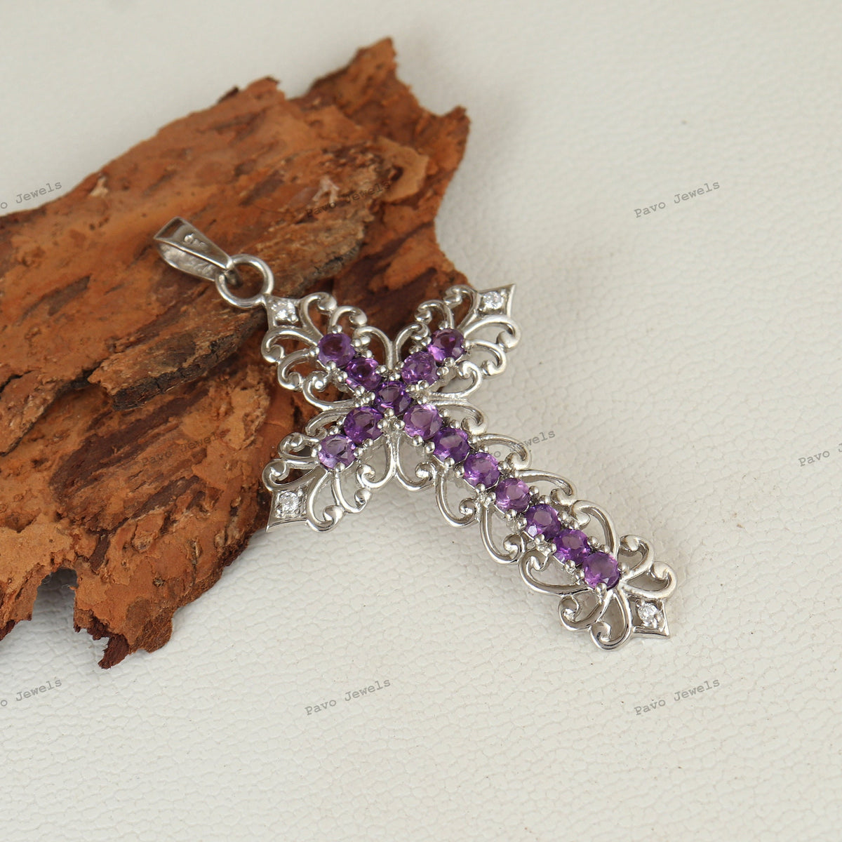 Amethyst Cross Pendant: 925 Sterling Silver Gemstone Jewelry