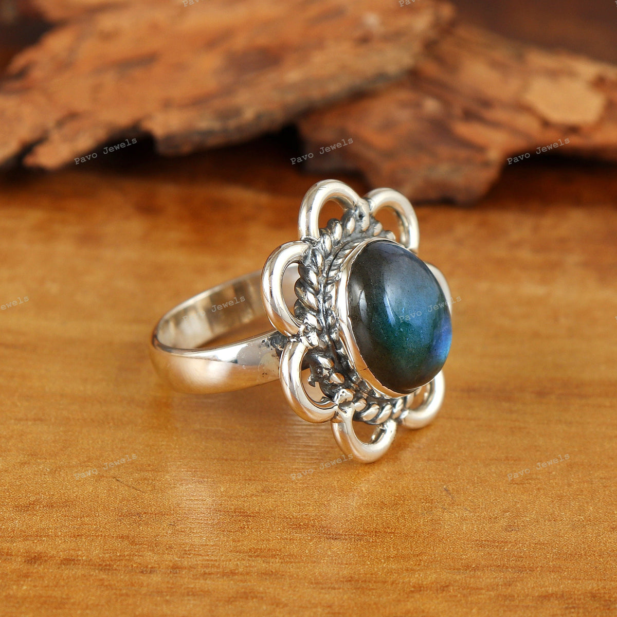 Blue Fire Labradorite Ring, 925 Sterling Silver Gemstone Jewelry