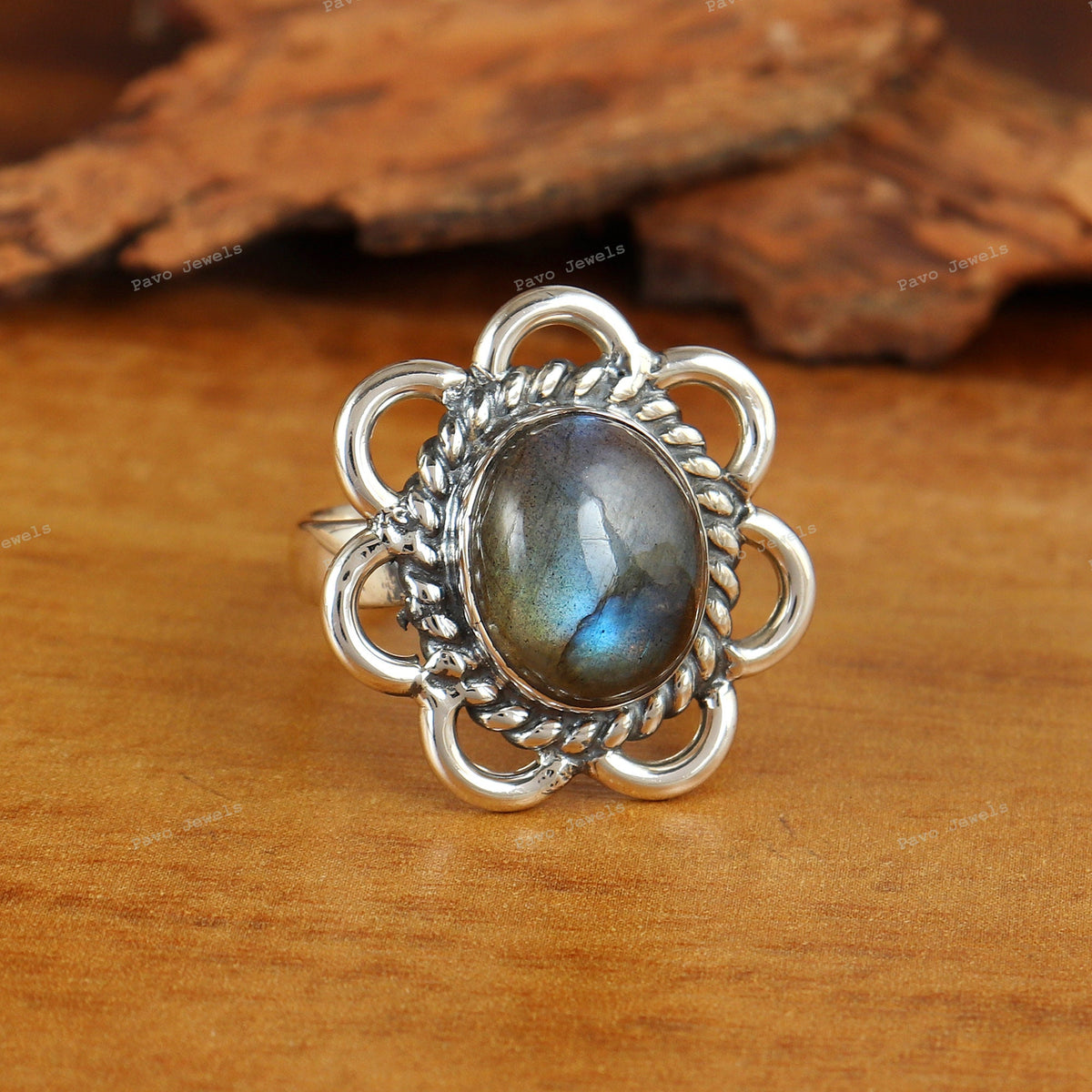 Blue Fire Labradorite Ring, 925 Sterling Silver Gemstone Jewelry