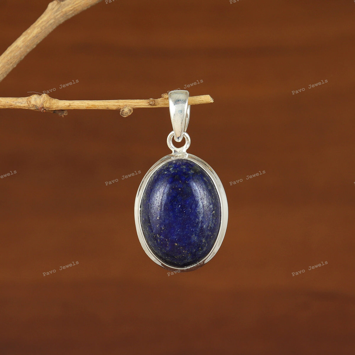 Handmade Oval Lapis Lazuli Pendant, 925 Sterling Silver Bezel