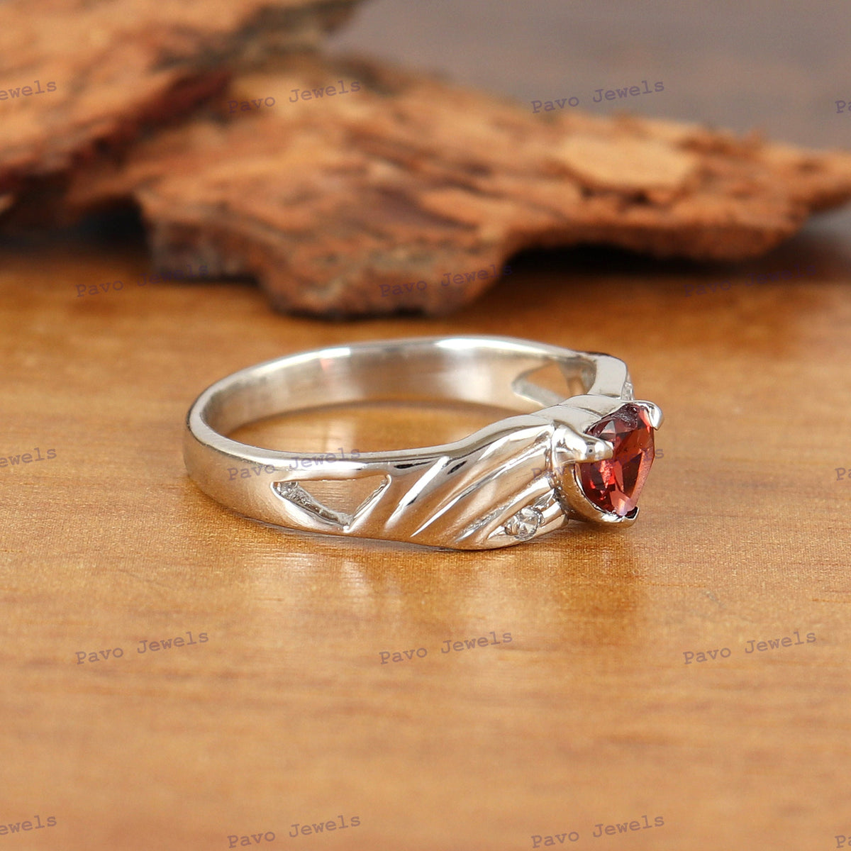 Heart Garnet Ring, 925 Sterling Silver, January Birthstone