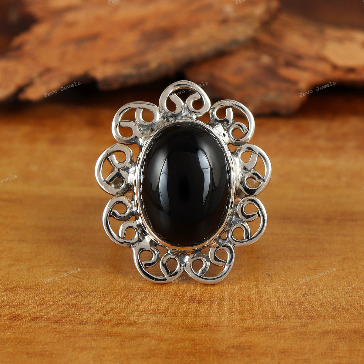 Black Onyx Ring, Dainty 925 Sterling Silver Gemstone Jewelry