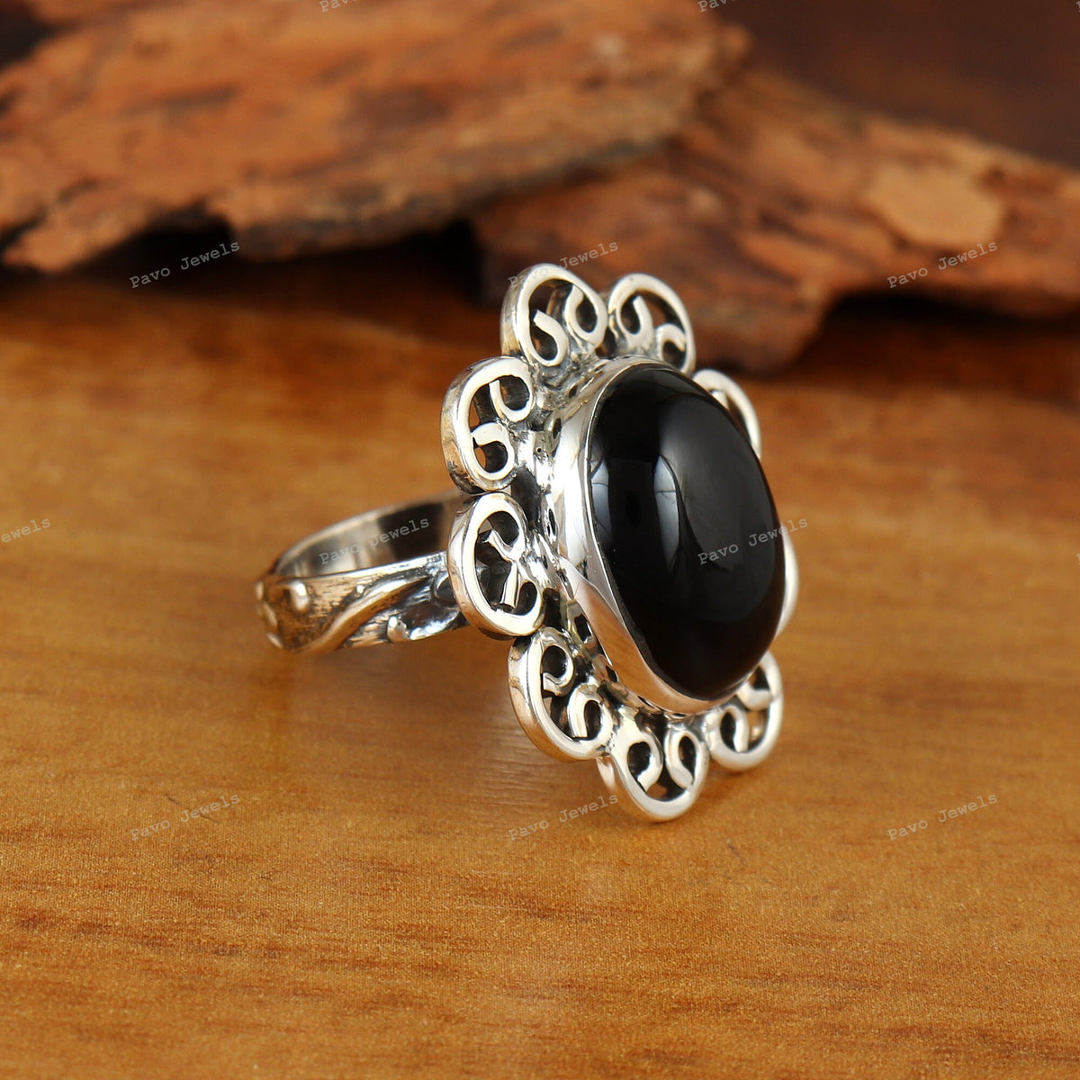 Black Onyx Ring, Dainty 925 Sterling Silver Gemstone Jewelry