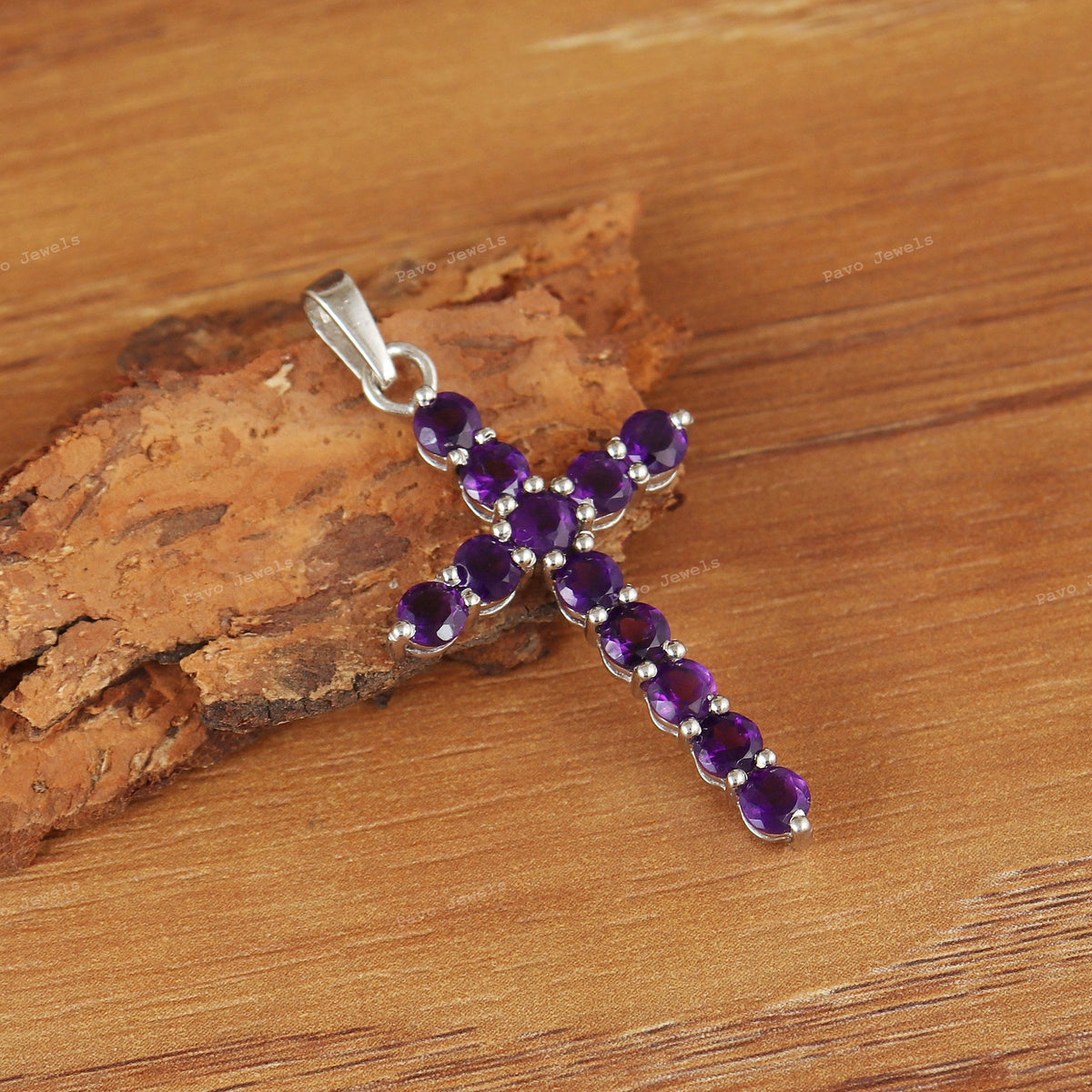 African Amethyst Sterling Silver Cross Pendant Necklace