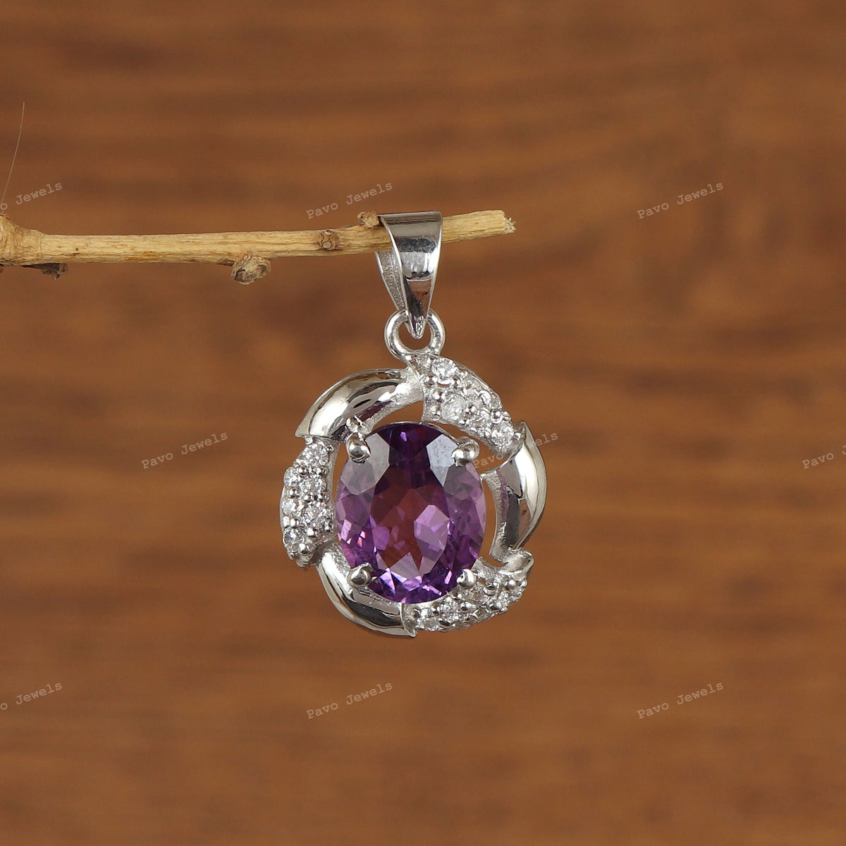 Natural Amethyst Pendant-925 Sterling Silver Pendant-February Birthstone Pendant-Chain Pendant-Amethyst Jewelry-Anniversary Gift for Her