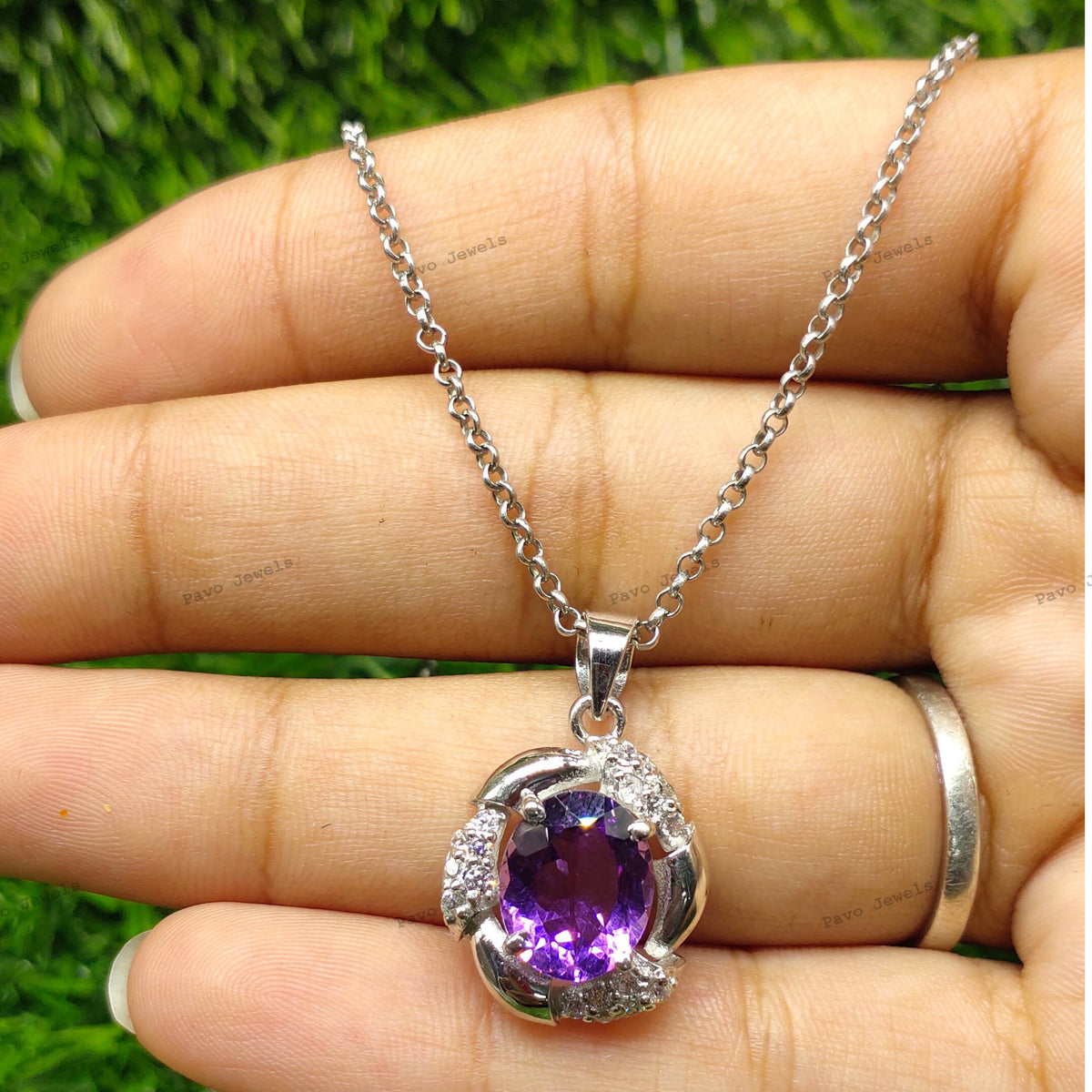 Natural Amethyst Pendant-925 Sterling Silver Pendant-February Birthstone Pendant-Chain Pendant-Amethyst Jewelry-Anniversary Gift for Her