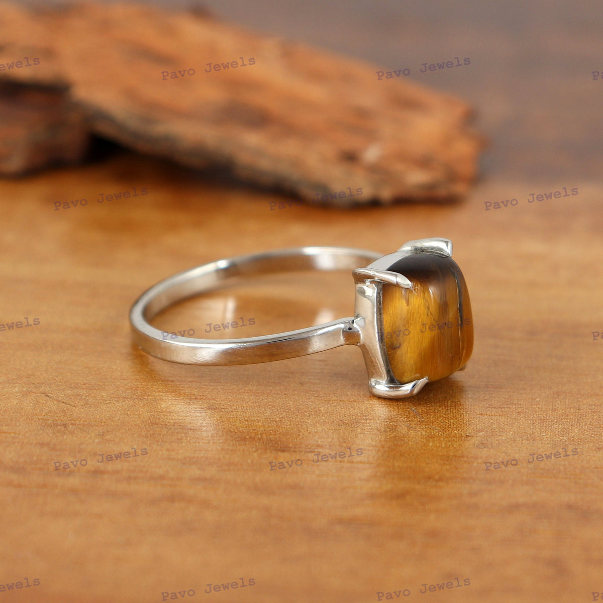 Sterling Silver Tiger Eye Ring, Unique Women's Statement Ring Jewelry