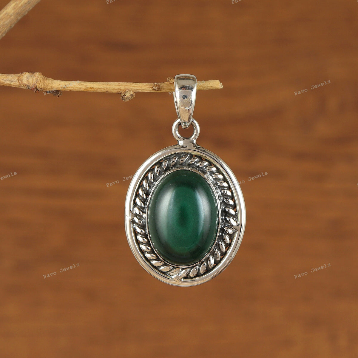 Malachite Pendant-925 Sterling Silver-Oval Gemstone Pendant-Handmade Pendant-Malachite Jewelry-May Birthstone-Malachite Necklace for Gift