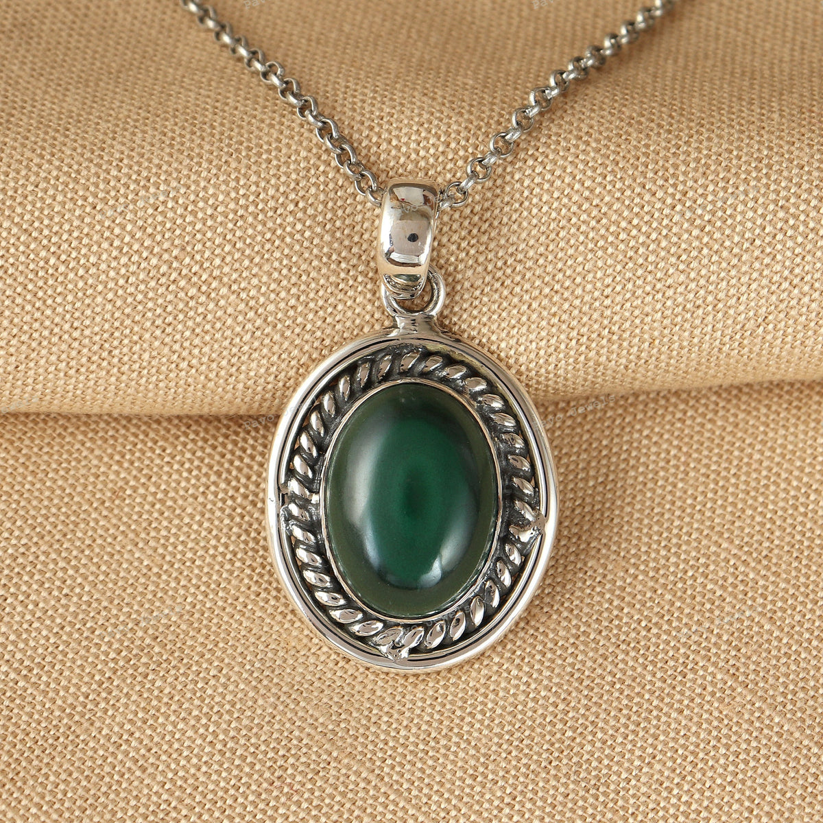 Malachite Pendant-925 Sterling Silver-Oval Gemstone Pendant-Handmade Pendant-Malachite Jewelry-May Birthstone-Malachite Necklace for Gift