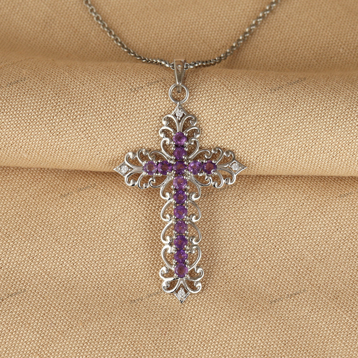Amethyst Cross Pendant: 925 Sterling Silver Gemstone Jewelry