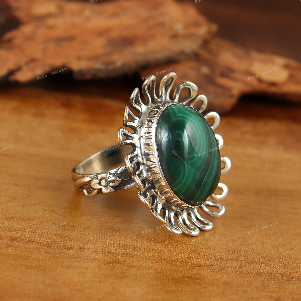 Malachite Ring, Sterling Silver Handmade Jewelry