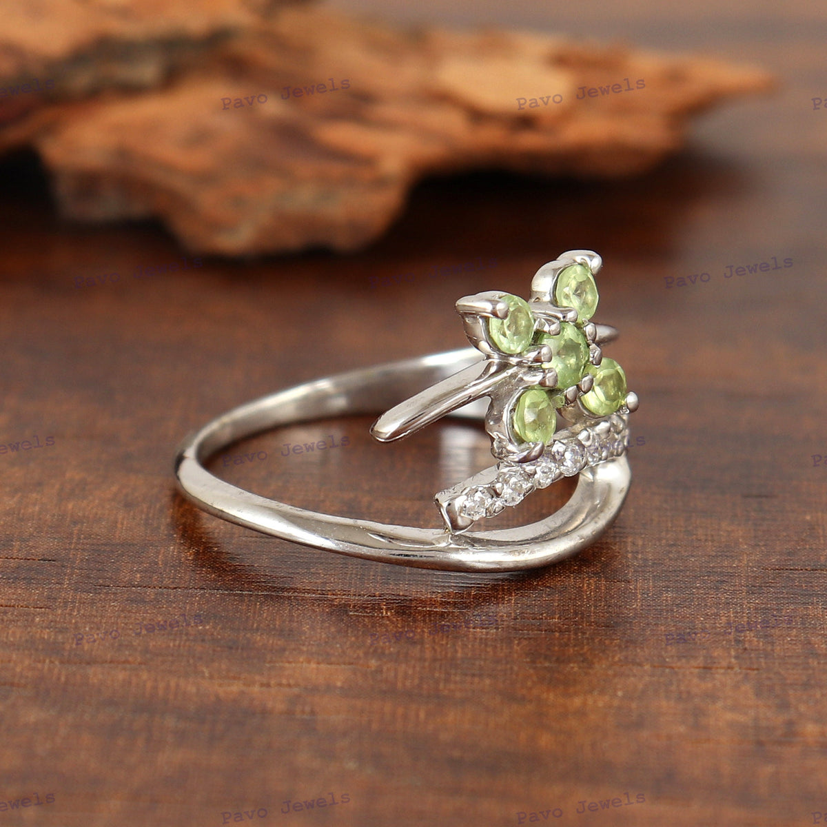 Sterling Silver Peridot Floral Ring, August Birthstone Statement Jewelry