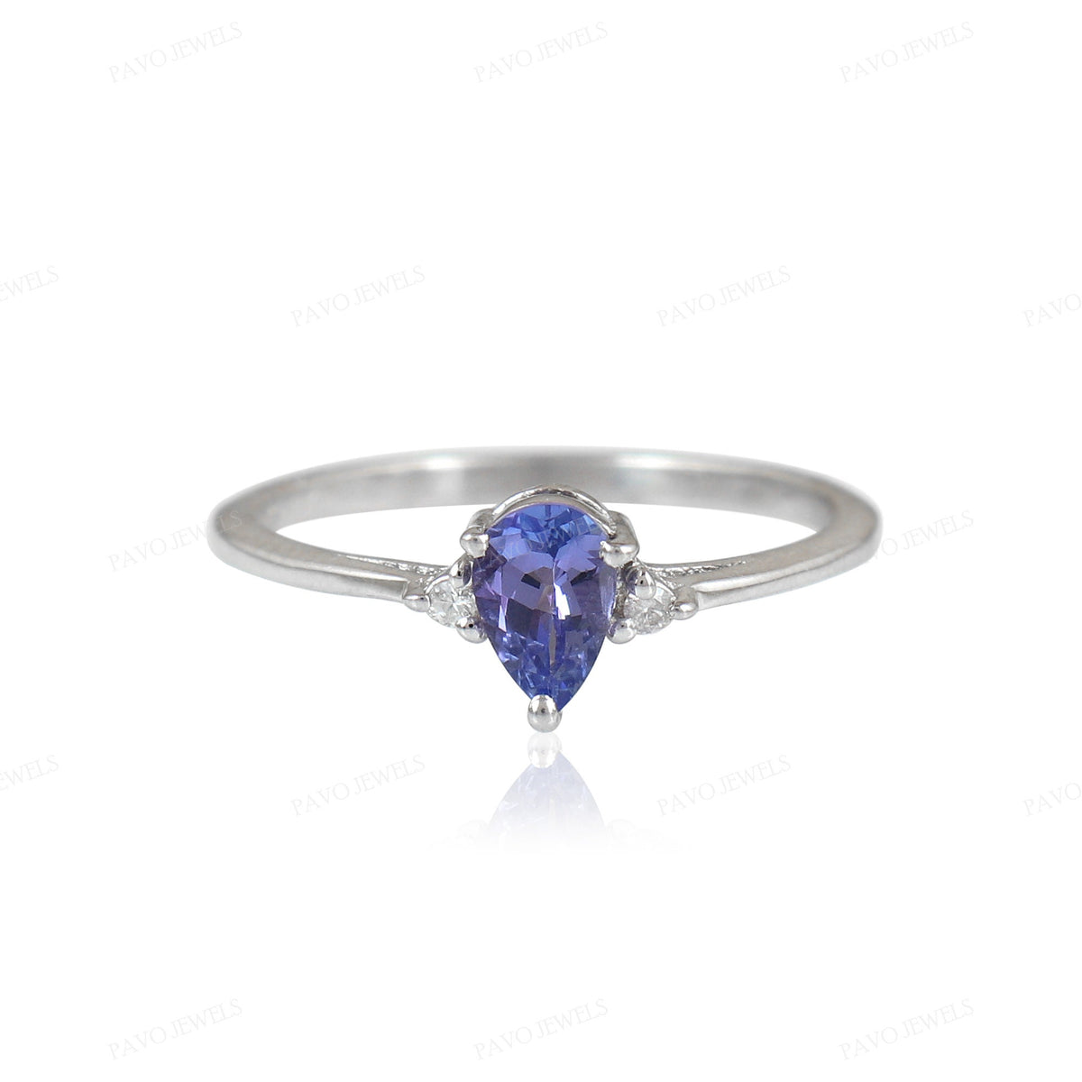 Natural Pear Cut Tanzanite Solitaire Ring, 925 Sterling Silver, December Birthstone