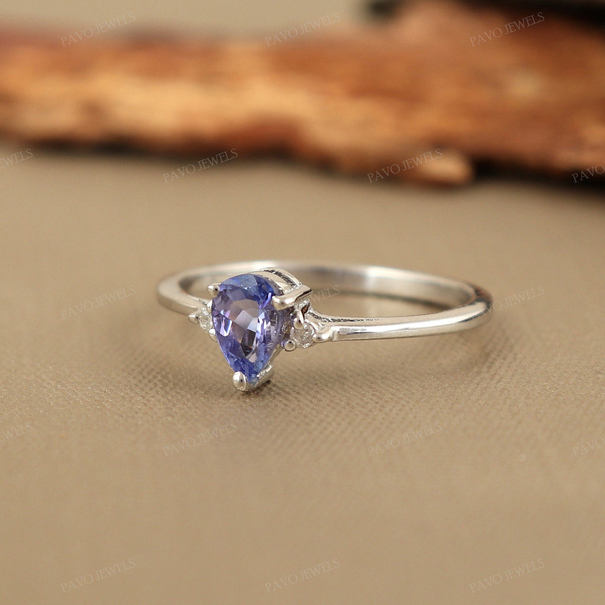 Natural Pear Cut Tanzanite Solitaire Ring, 925 Sterling Silver, December Birthstone
