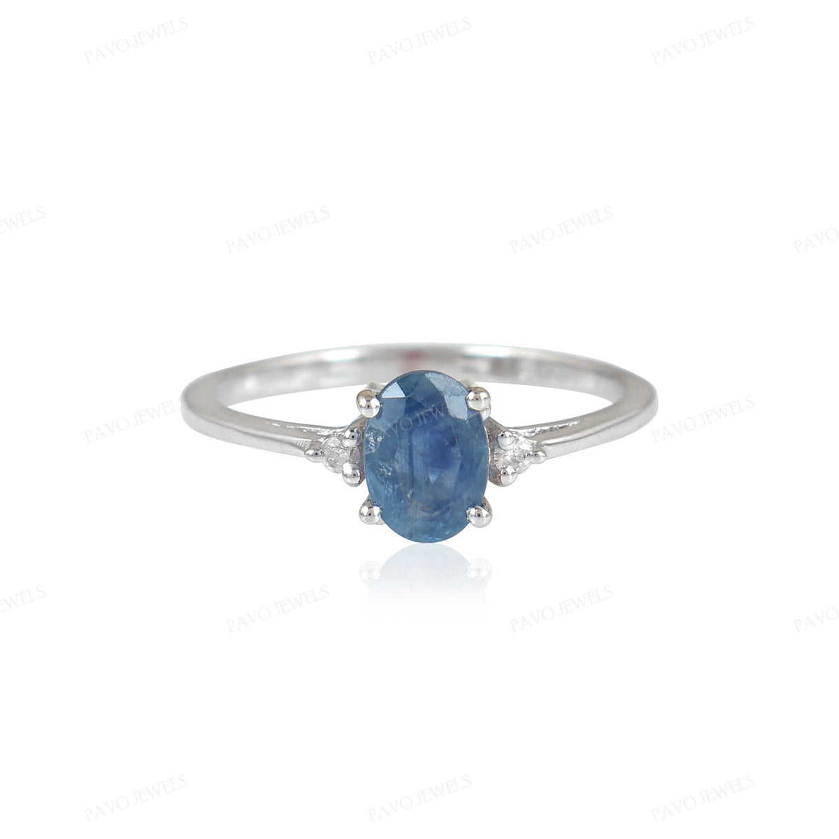 Oval Sapphire Wedding Ring, Sterling Silver, September Birthstone, Diamond Accent, Anniversary Gift Her