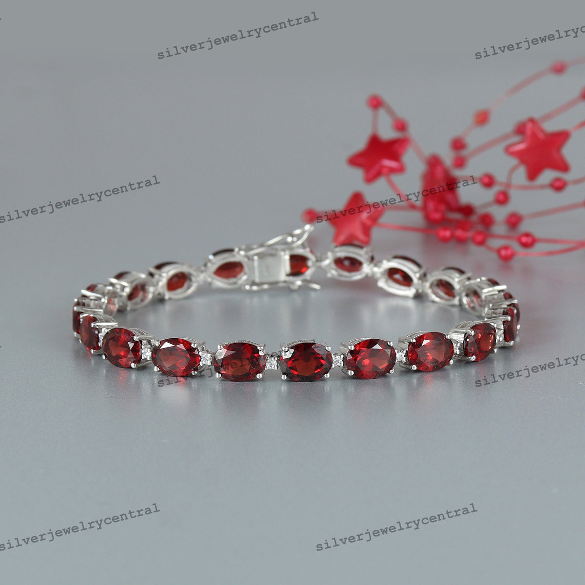 Natural Garnet Tennis Bracelet: Oval 925 Sterling Silver, January Birthstone