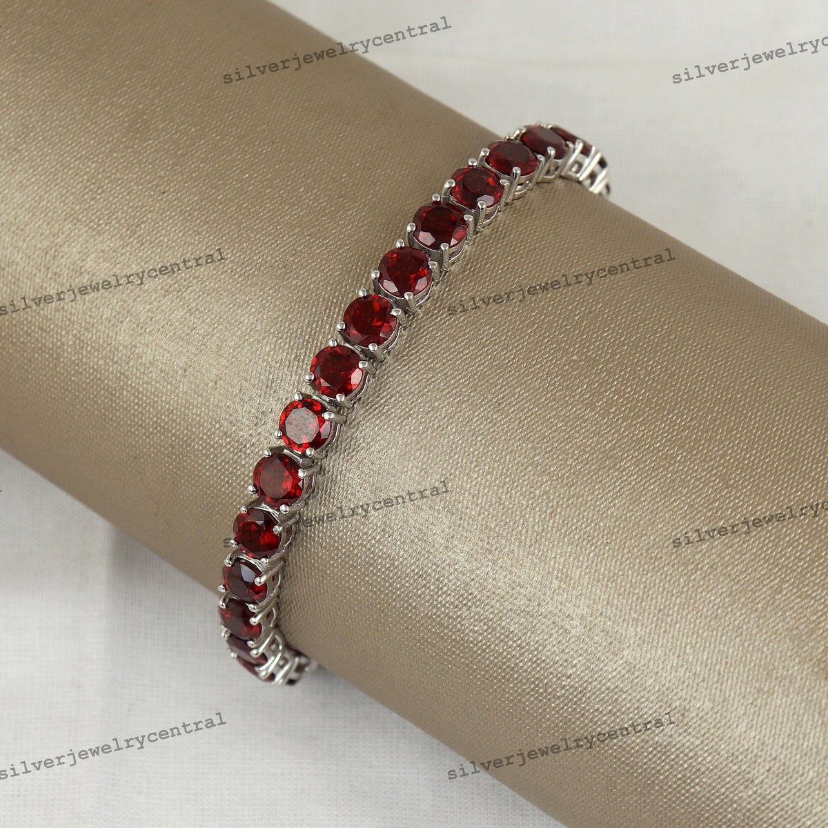 Natural Garnet Gemstone 925 Sterling Silver Tennis Bracelet Handmade January Birthstone Jewelry