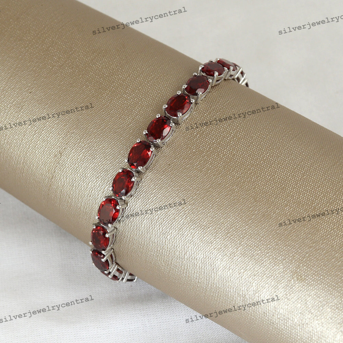 Garnet Tennis Bracelet: 925 Sterling Silver January Birthstone