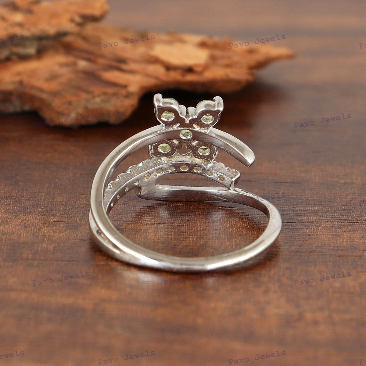 Sterling Silver Peridot Floral Ring, August Birthstone Statement Jewelry