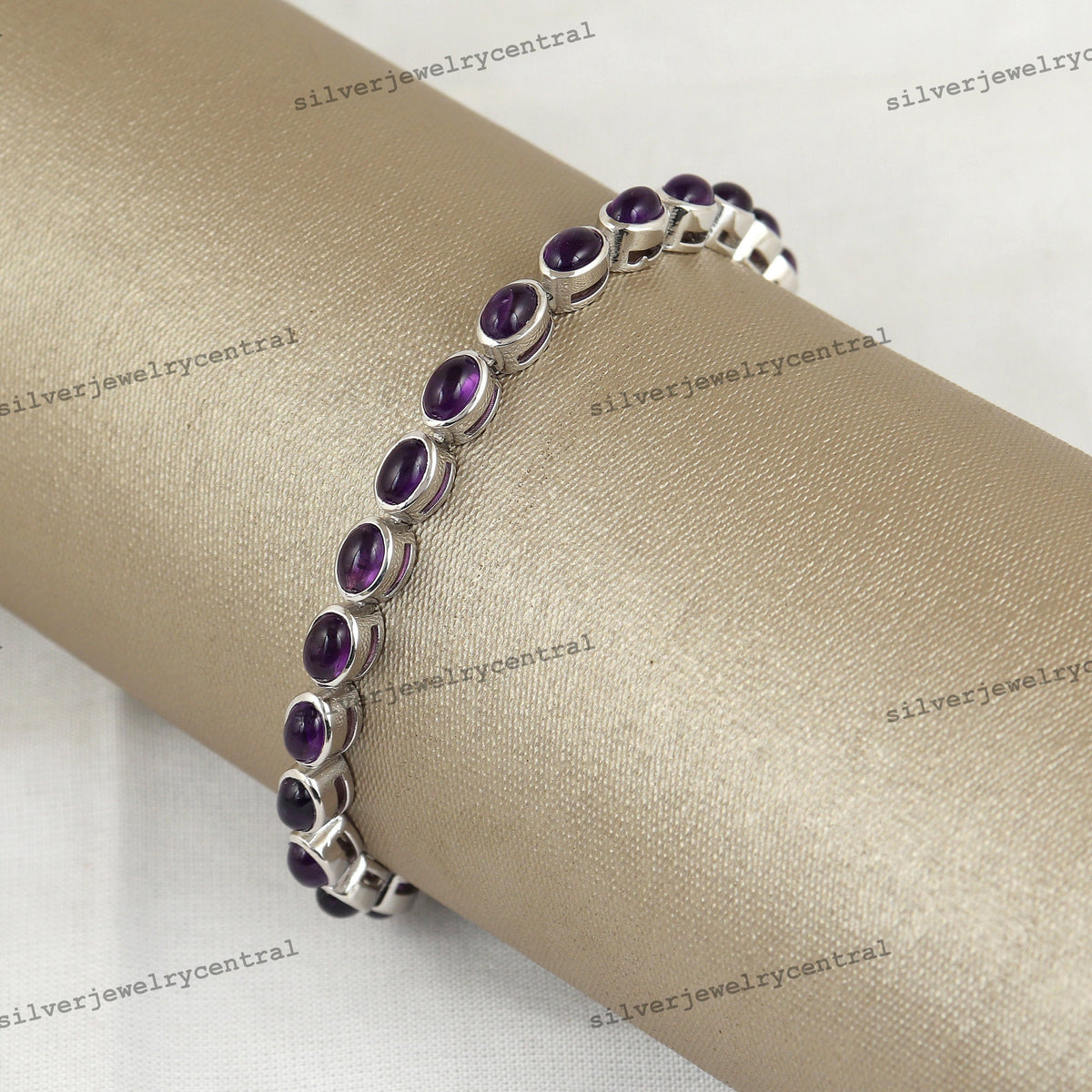 Purple Amethyst Tennis Gemstone Bracelet: Sterling Silver February Birthstone Jewelry
