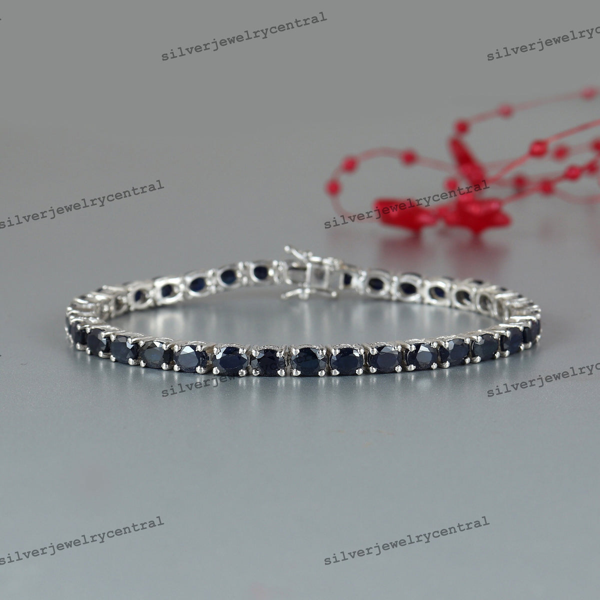 Oval Cut Blue Sapphire Tennis Bracelet, 925 Sterling Silver, September Birthstone Jewelry