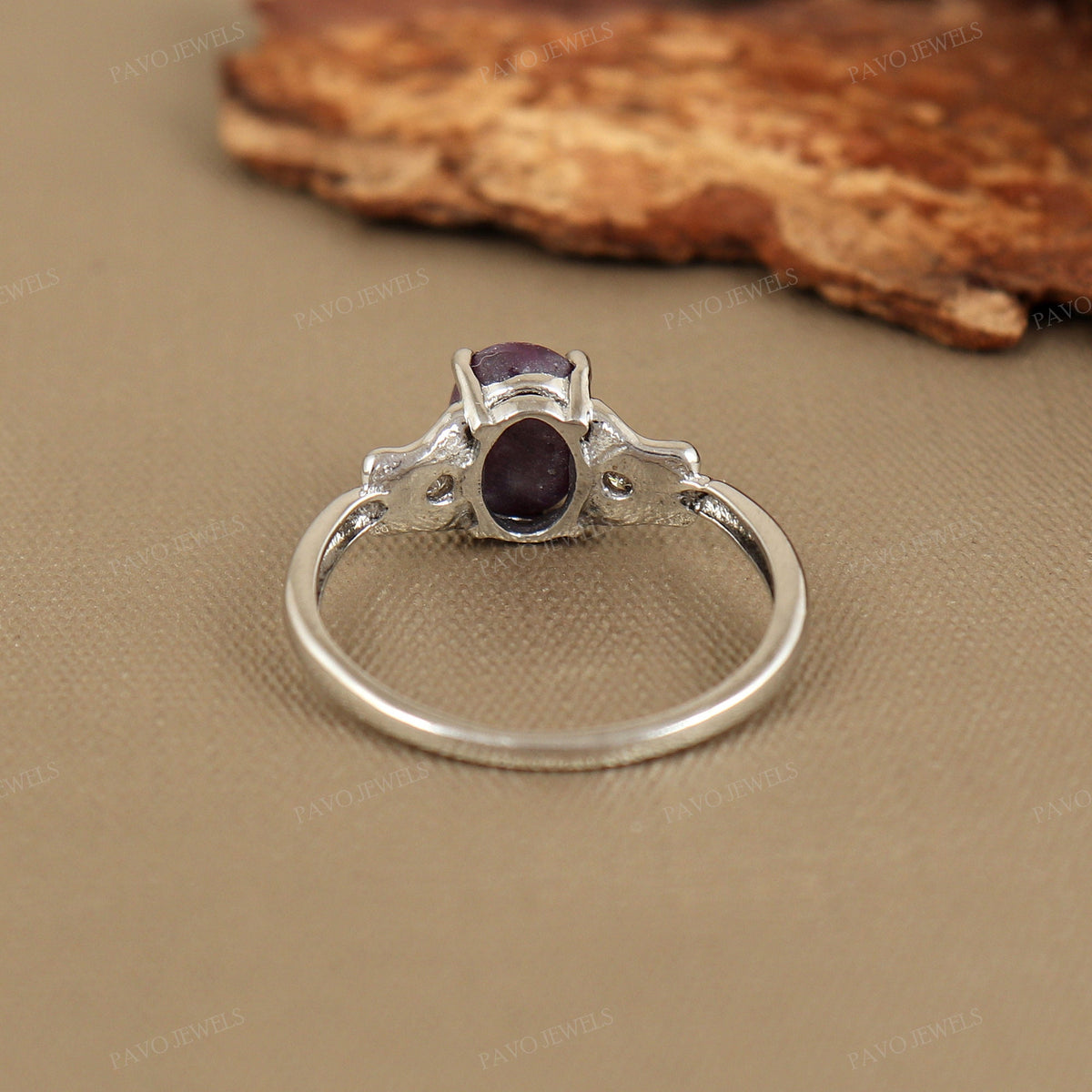 Ruby Star & Diamond Ring: Sterling Silver Oval Stackable Ring