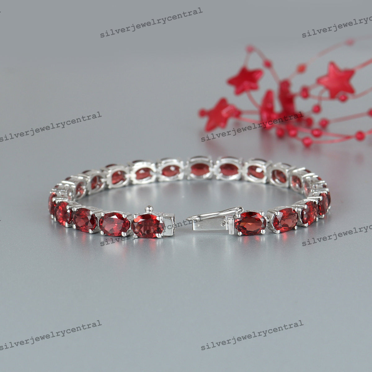 Garnet Tennis Bracelet: 925 Sterling Silver January Birthstone
