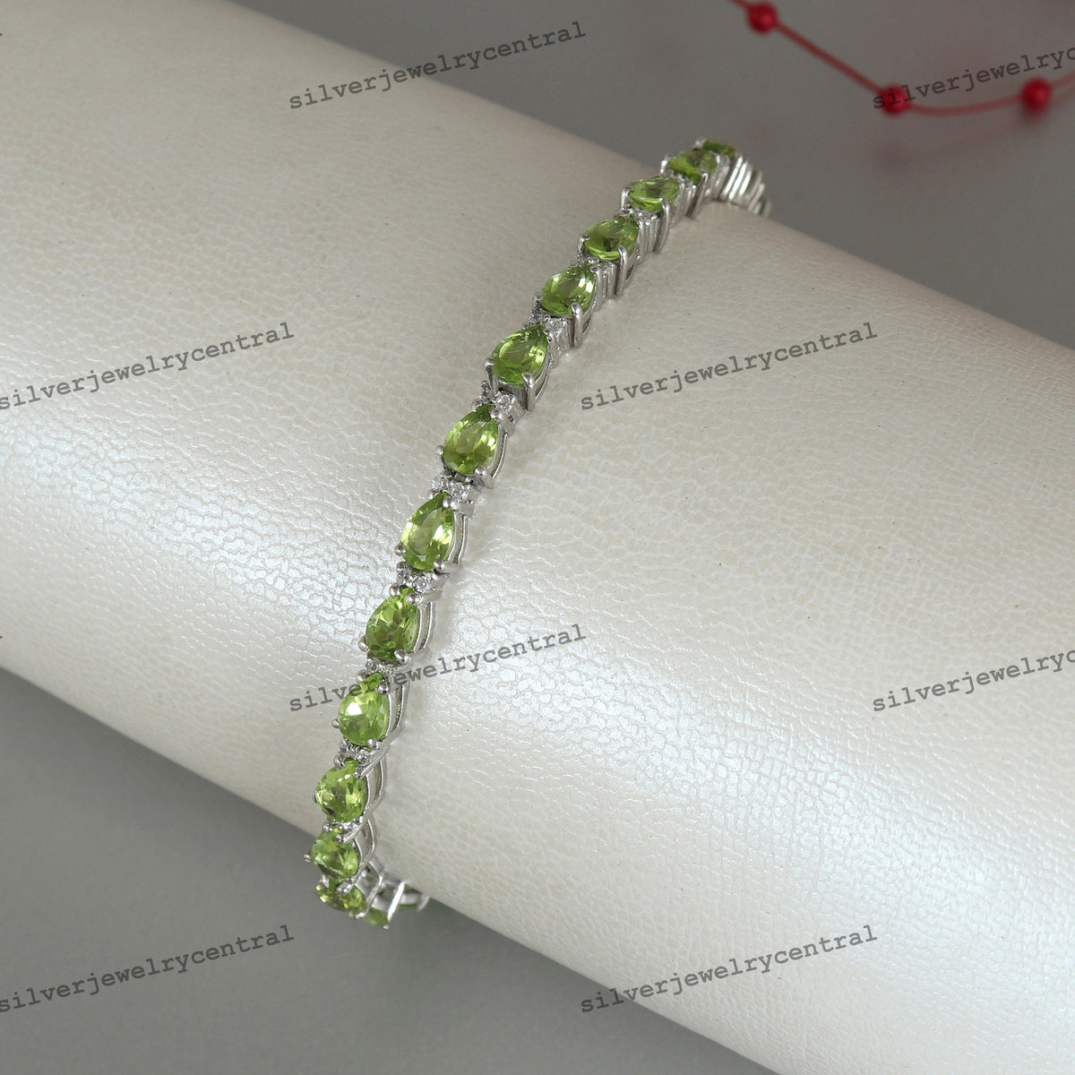 Natural Peridot Bracelet-925 Sterling Silver Bracelet-Pear Cut Gemstone Bracelet-August Birthstone Bracelet-Peridot Jewelry-Wedding Gift