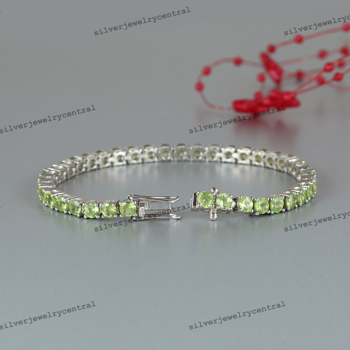 925 Sterling Silver Peridot Tennis Gemstone Bracelet Handmade Round Cut Jewelry Gift Her