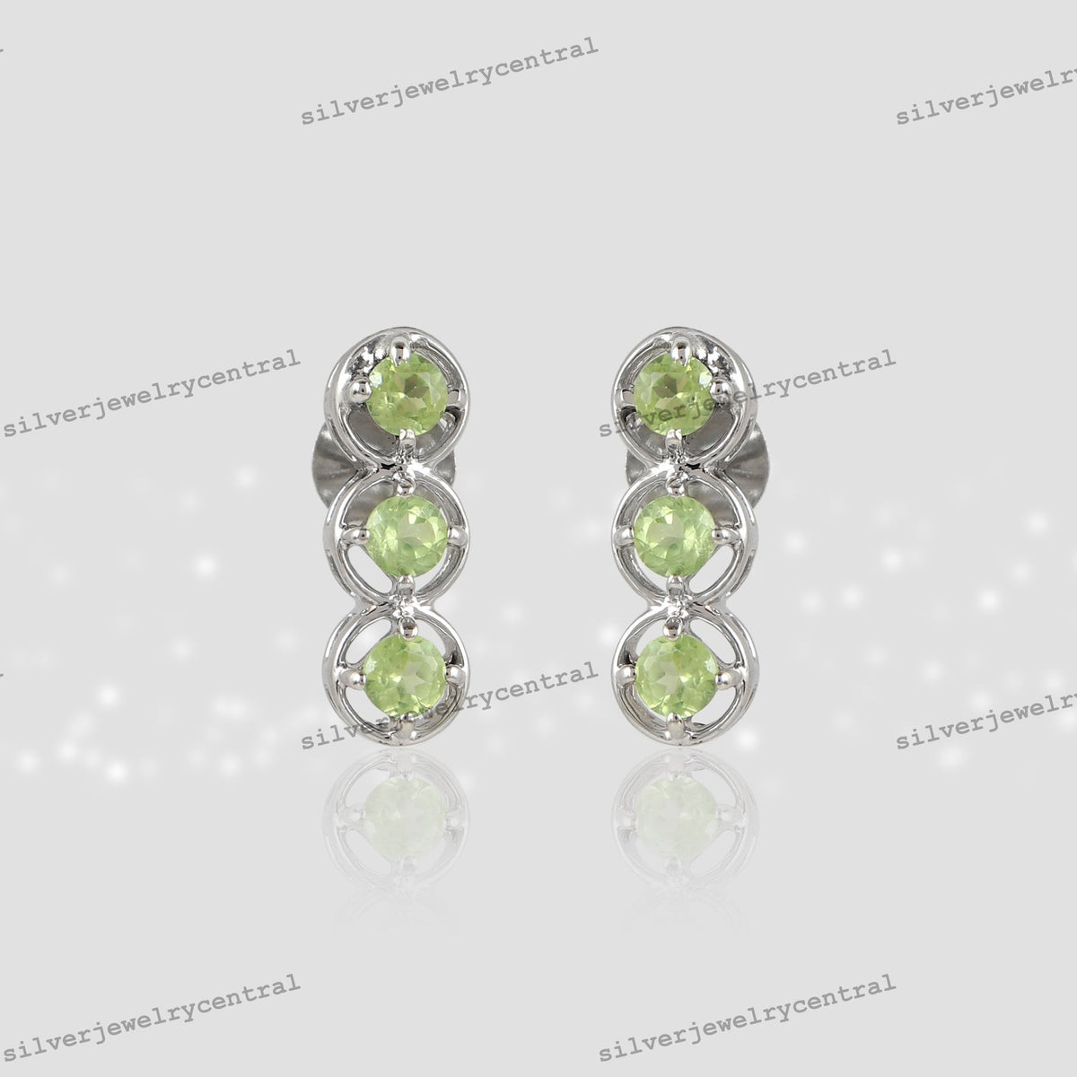 Natural Peridot Stud Earrings, Solid 925 Silver, August Birthstone, Round Faceted Gemstone
