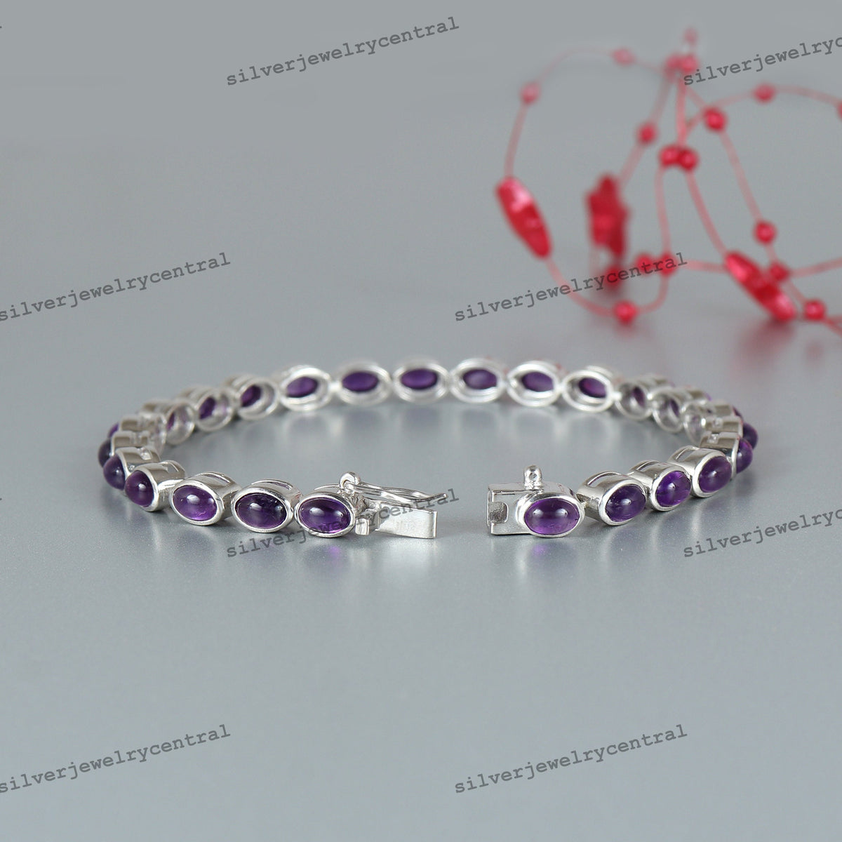 Purple Amethyst Tennis Gemstone Bracelet: Sterling Silver February Birthstone Jewelry