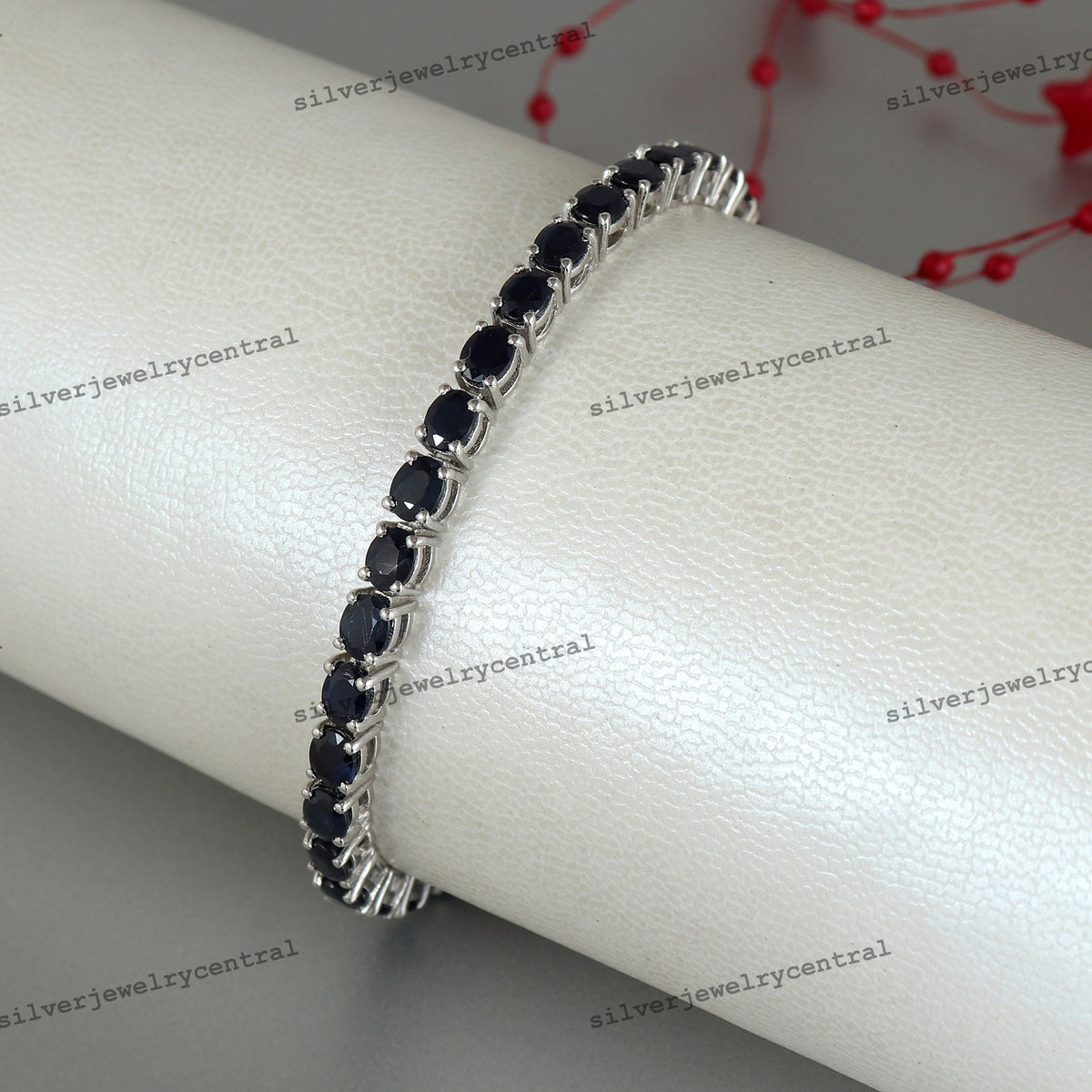 Oval Cut Blue Sapphire Tennis Bracelet, 925 Sterling Silver, September Birthstone Jewelry