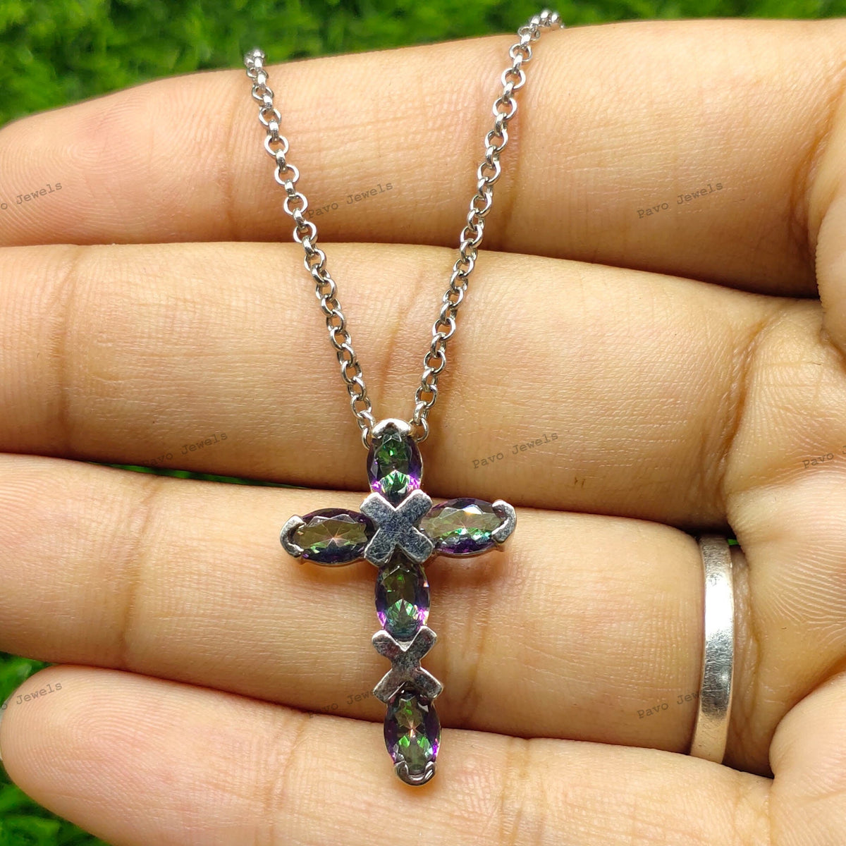 Mystic Topaz Cross Pendant: 925 Sterling Silver November Birthstone