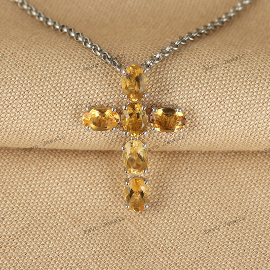 Citrine Cross Pendant: 925 Sterling Silver, Holy Cross Necklace Christmas Gifts