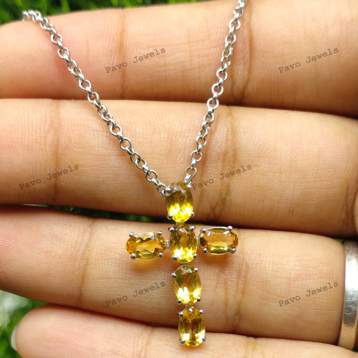 Citrine Cross Pendant: 925 Sterling Silver, Holy Cross Necklace Christmas Gifts