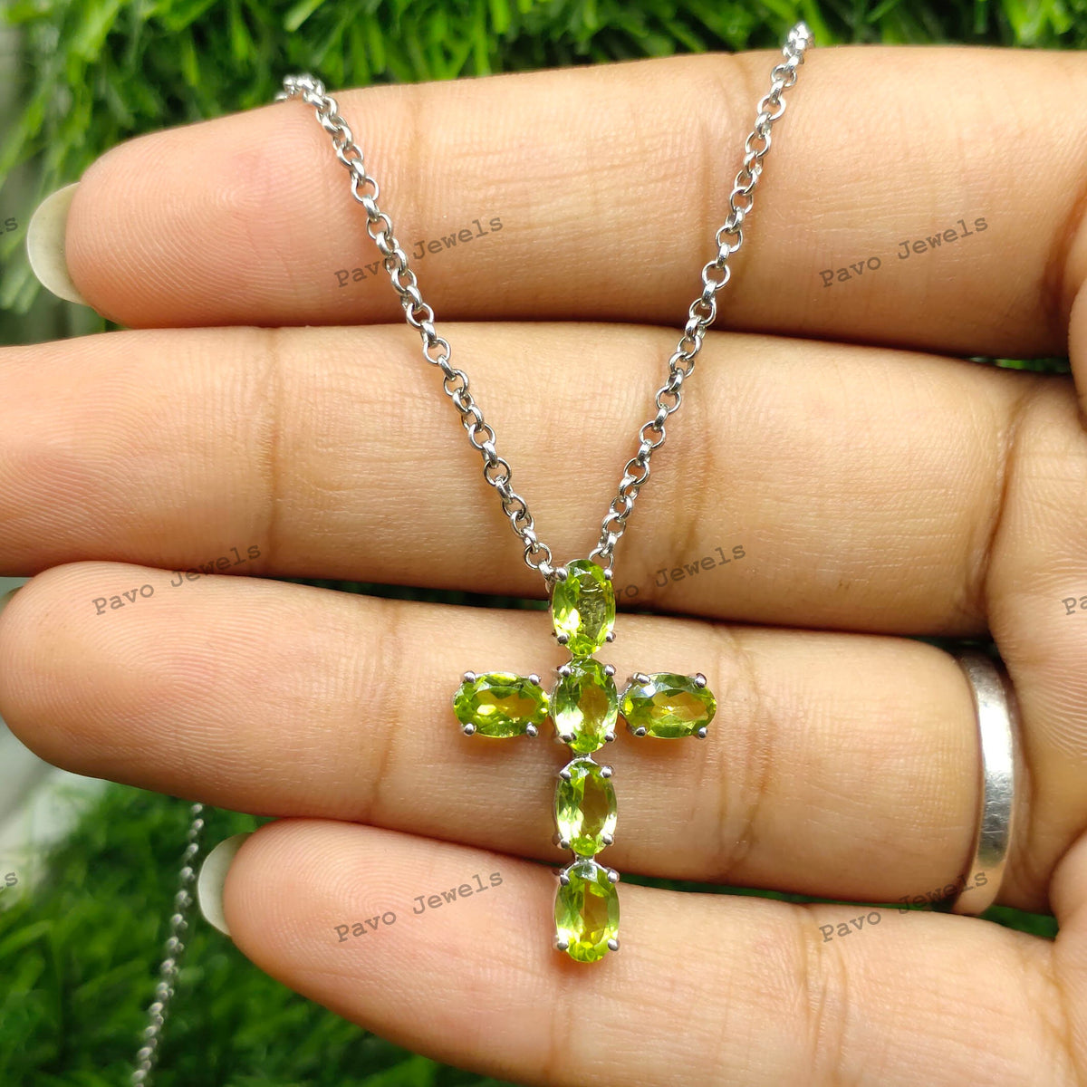 Handmade Sterling Silver Peridot Cross Pendant, August Birthstone, Holy Gemstone Gifts For Her