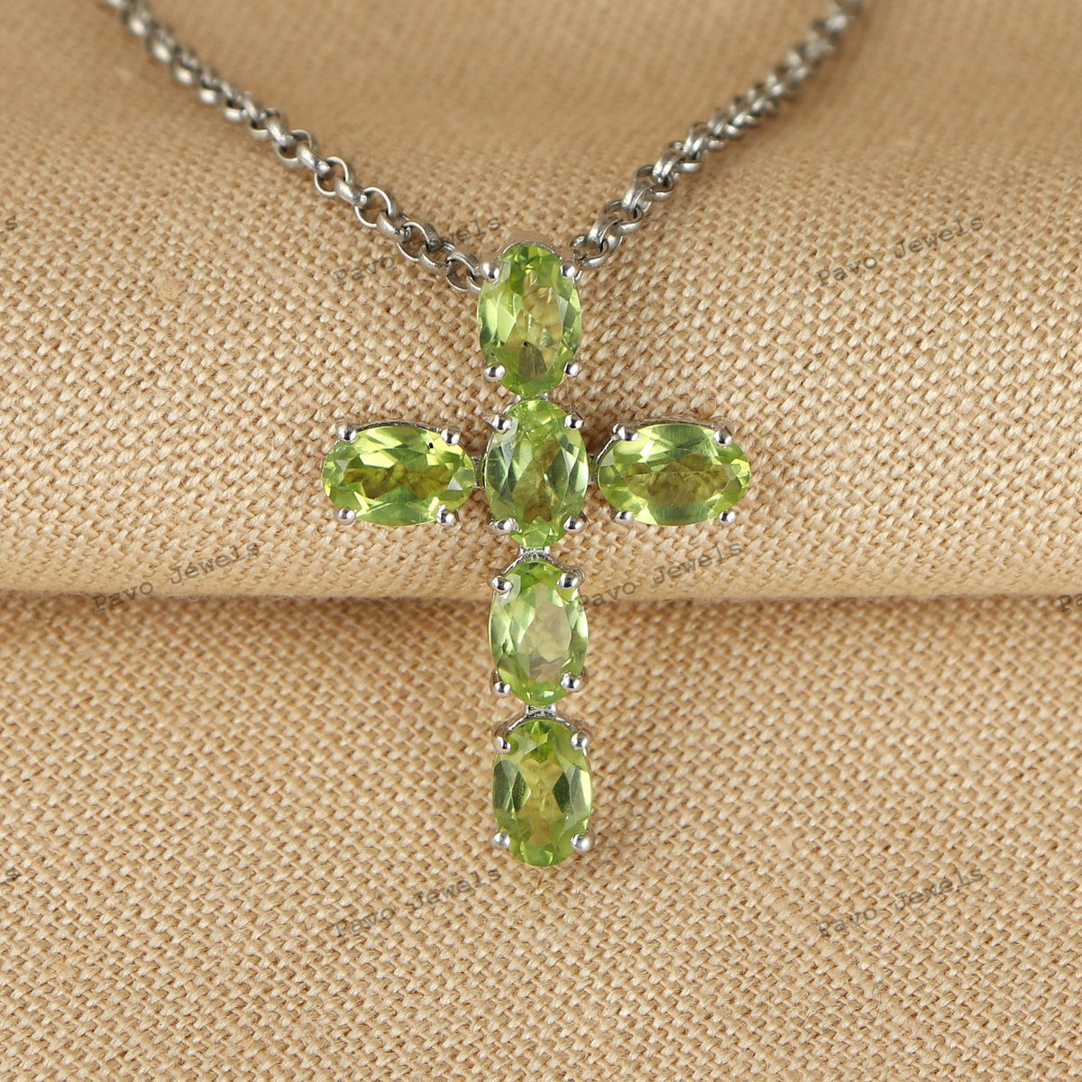 Handmade Sterling Silver Peridot Cross Pendant, August Birthstone, Holy Gemstone Gifts For Her