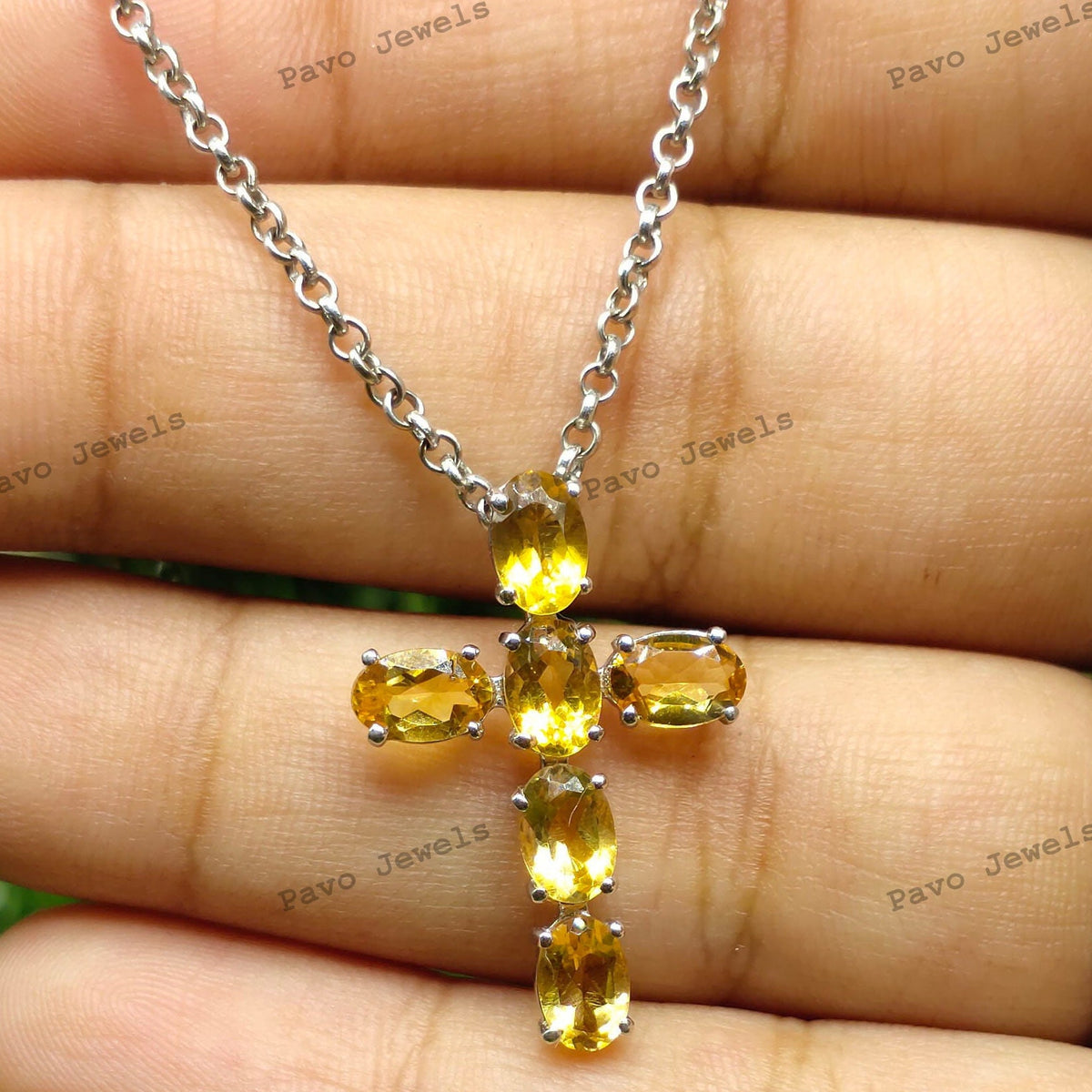Citrine Cross Pendant: 925 Sterling Silver, Holy Cross Necklace Christmas Gifts