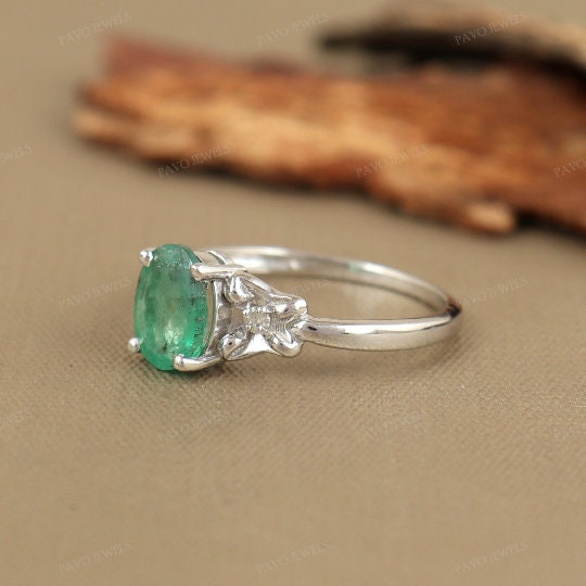 Emerald Diamond Ring: Handmade Sterling Silver May Birthstone