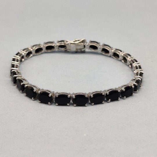 Black Onyx Tennis Bracelet: Oval Gemstone, 925 Sterling Silver