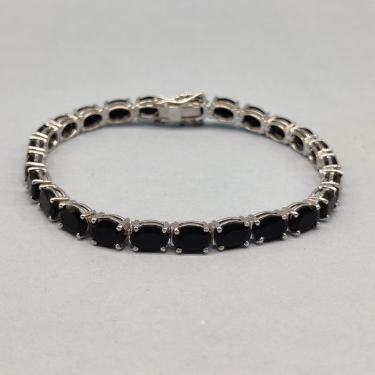Black Onyx Tennis Bracelet: Oval Gemstone, 925 Sterling Silver