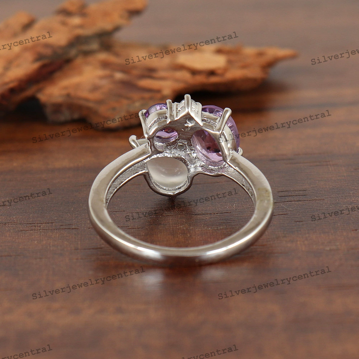 Sterling Silver Amethyst and Moonstone Ring, Cluster Ring
