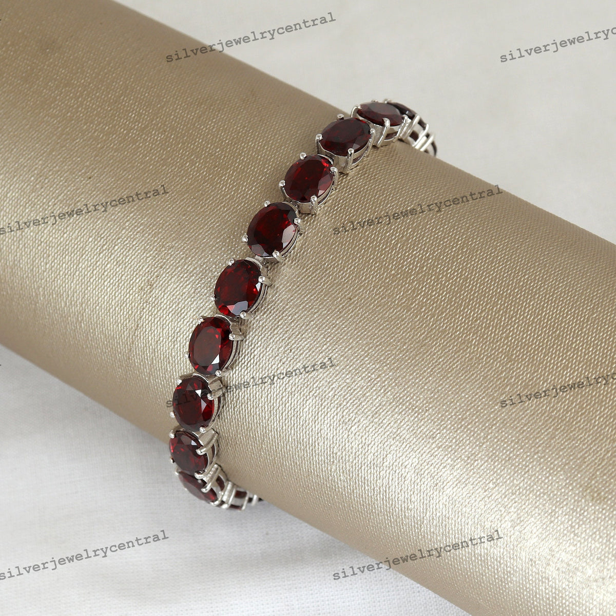 925 Sterling Silver Oval Garnet Tennis Bracelet, January Birthstone, Cocktail Jewelry