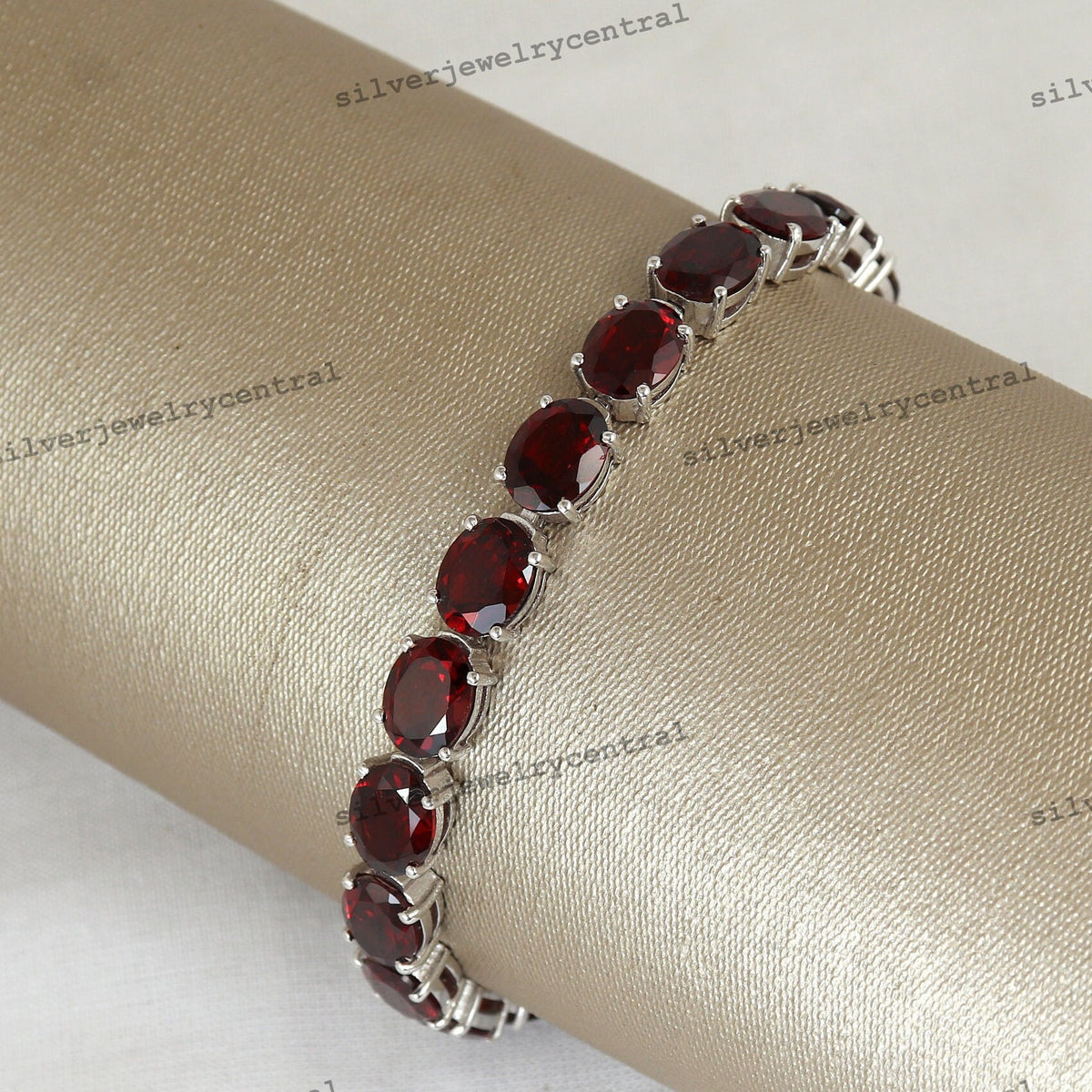 925 Sterling Silver Oval Garnet Tennis Bracelet, January Birthstone, Cocktail Jewelry
