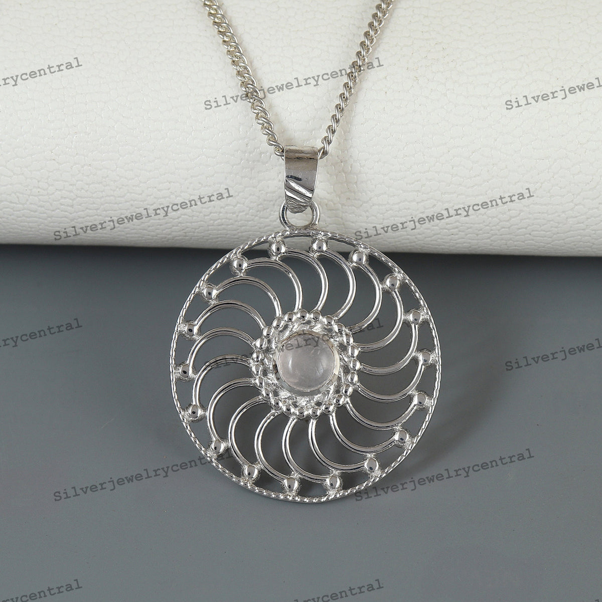Sterling Silver Multi Stone Pendant Necklace, Amethyst, Rose Quartz, Smoky Quartz